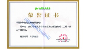 华南地区系统集成商三十强荣誉证书